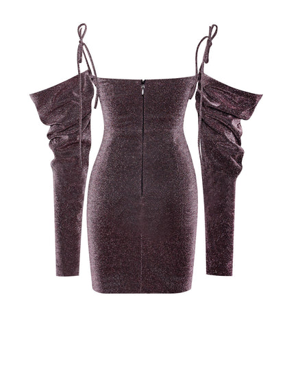 Soraya Metallic Puff Sleeve Dress X Rose Gold