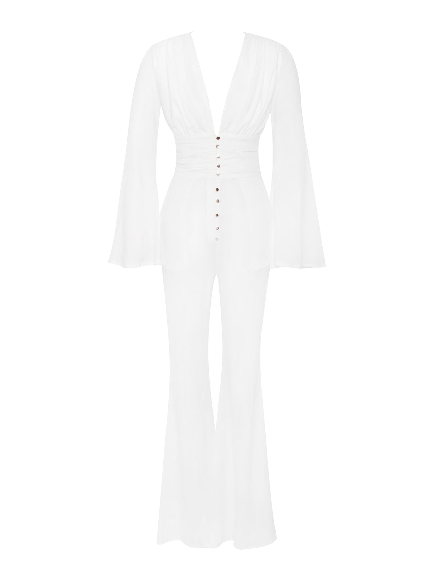 PRE-ORDER Selena Ruched Jumpsuit x White SOLD OUT