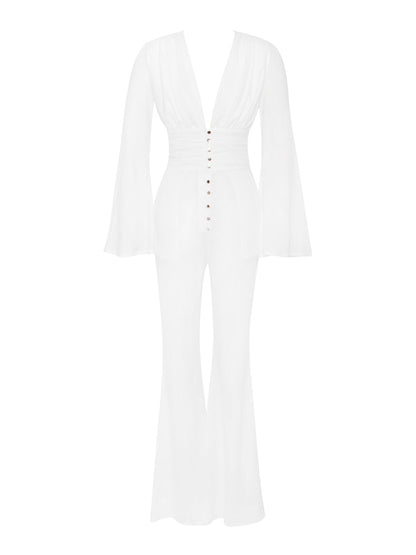 PRE-ORDER Selena Ruched Jumpsuit x White SOLD OUT