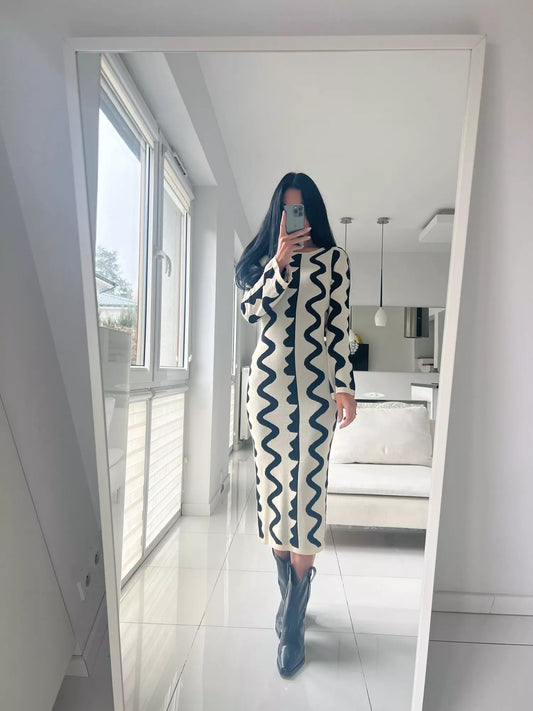 PRE-ORDER Akila Knitted Cut Out Midi Bodycon Dress x Cream