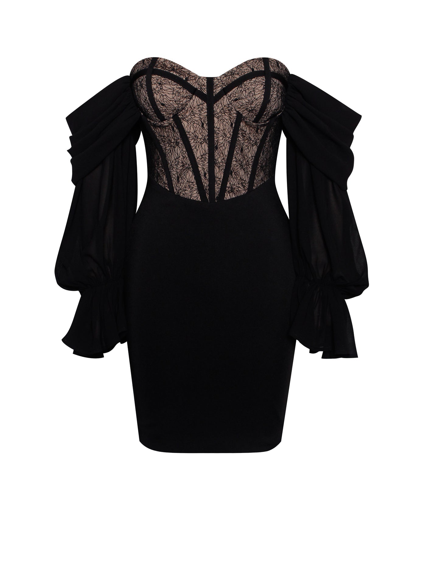 Zora Lace Corset Off Shoulder Dress x Black