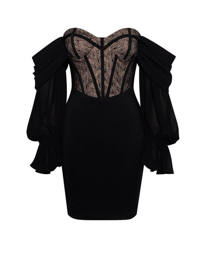 Zora Lace Corset Off Shoulder Dress x Black