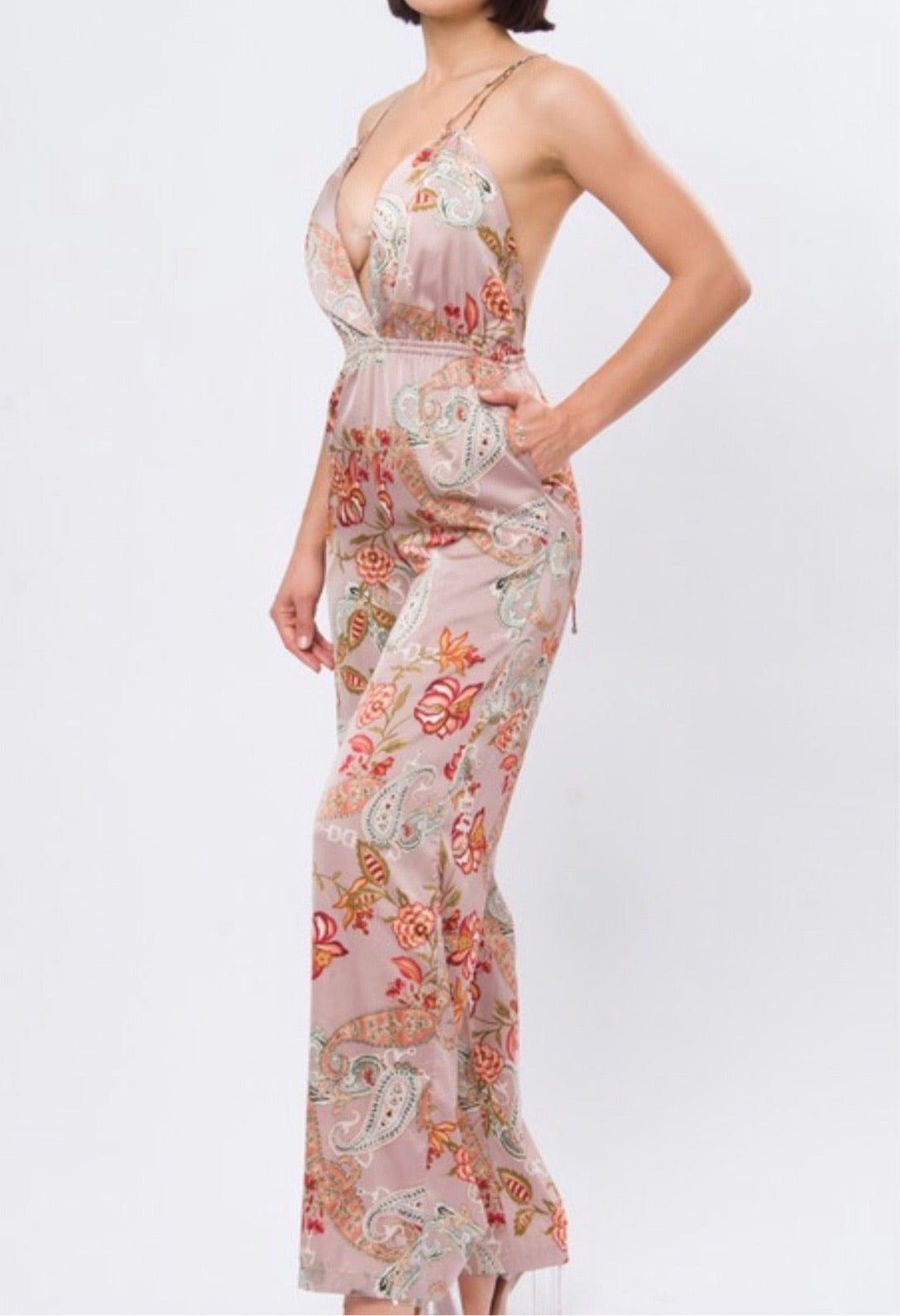 Aurora Satin Jumpsuit x Blush
