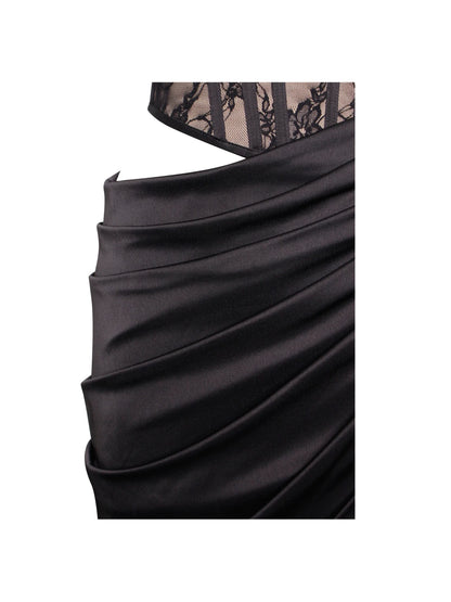 PRE-ORDER Donatella Black Lace Satin Corset High Slit Gown