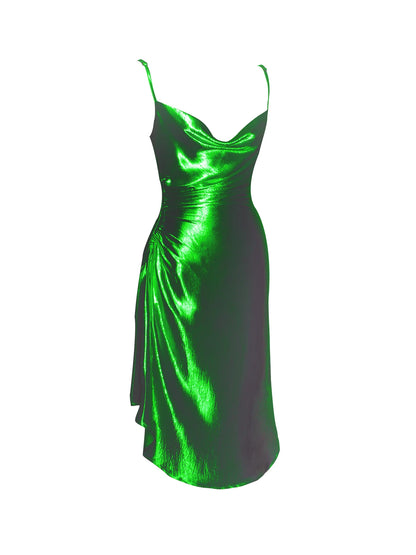 PRE-ORDER Celia Satin Side Slit Dress x Green