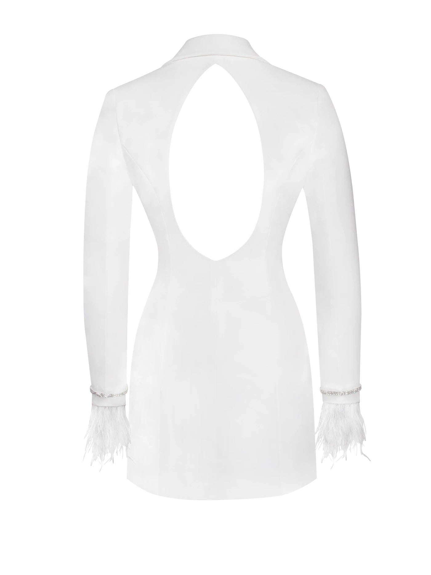 PRE-ORDER Isabella Feather Crystal Sleeve Backless Blazer Dress x White