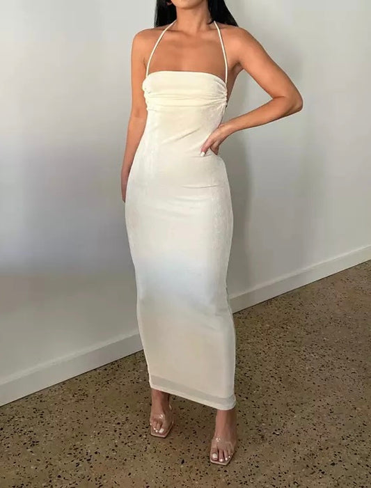 PRE-ORDER Amari Draped Backless Dress x Ivory