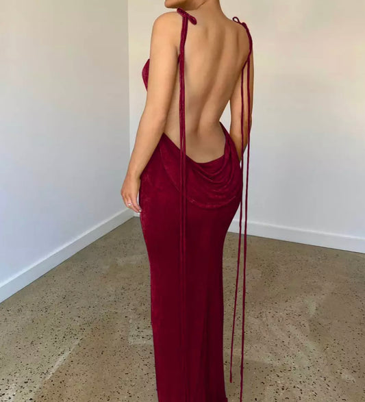 PRE-ORDER Amari Draped Backless Dress x Burgundy