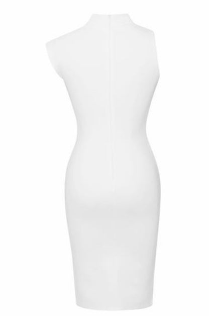 Aria Asymmetric Neck Detail Dress x White
