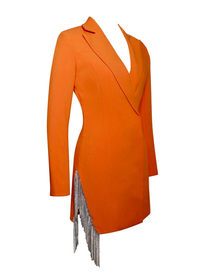 PRE-ORDERS Eliza Crystal Fringe Blazer Dress x Orange