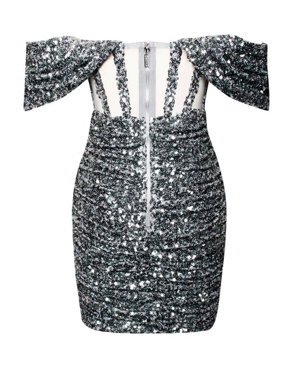 PRE-ORDER Crystalise Sequin Off Shoulder Corset Dress