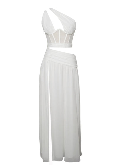 PRE-Order Athena One Shoulder Corset Gown x White