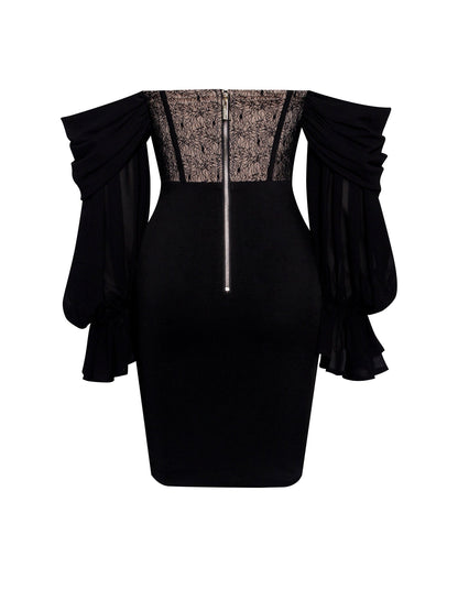 Zora Lace Corset Off Shoulder Dress x Black