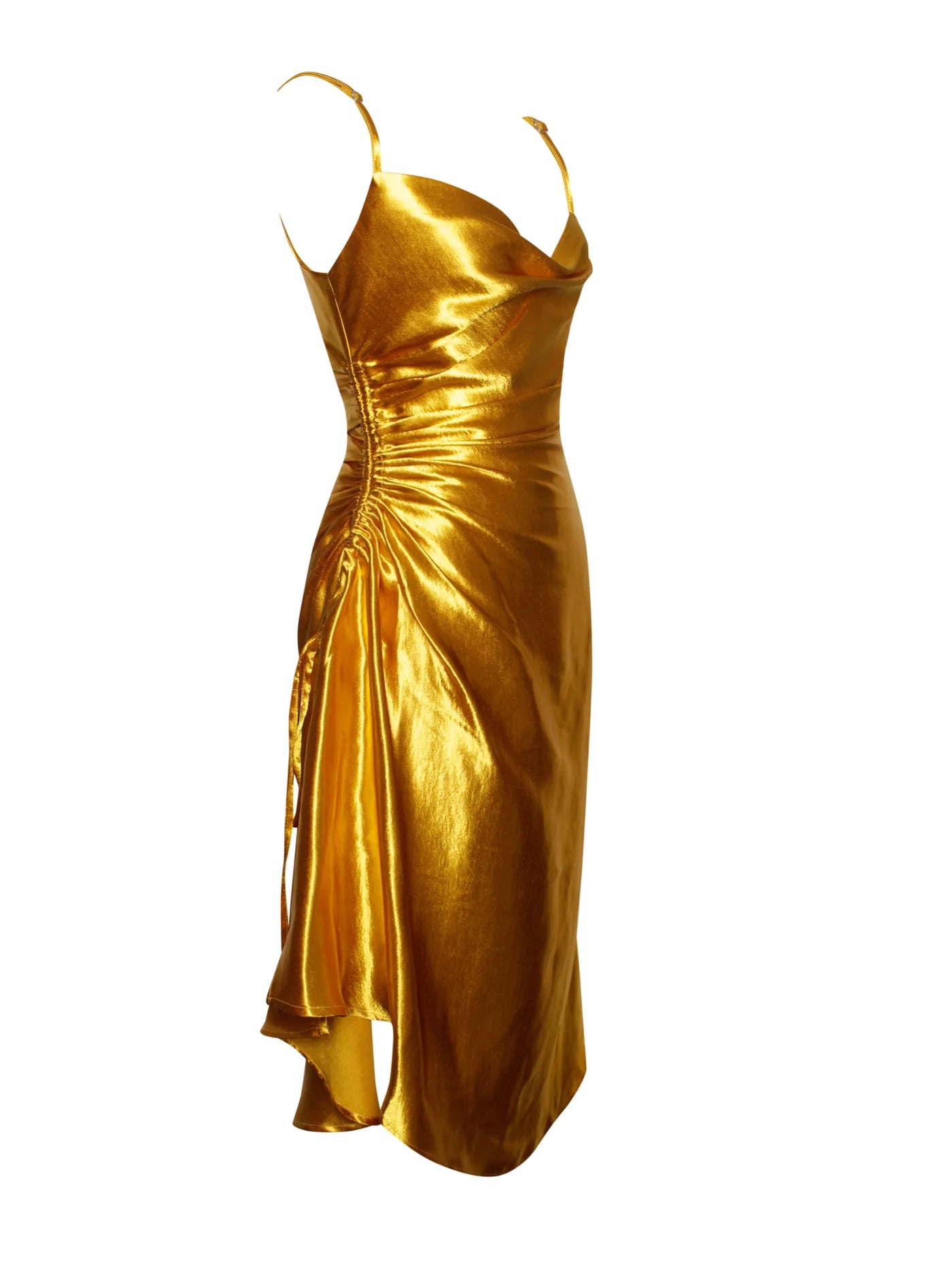 PRE-ORDER Celia Satin Side Slit Dress x Gold