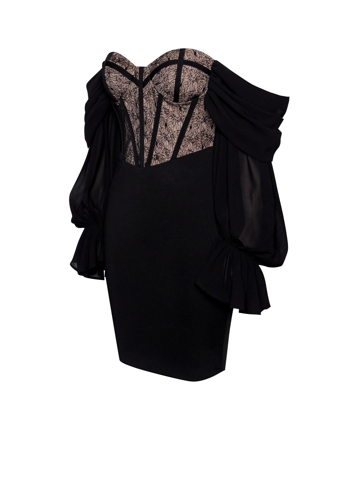 Zora Lace Corset Off Shoulder Dress x Black