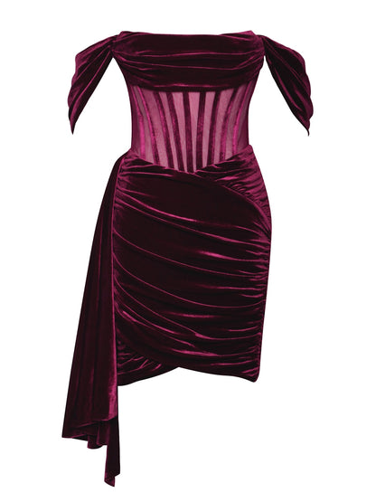 PRE-ORDER Valentina Velvet Corset Dress x Burgundy