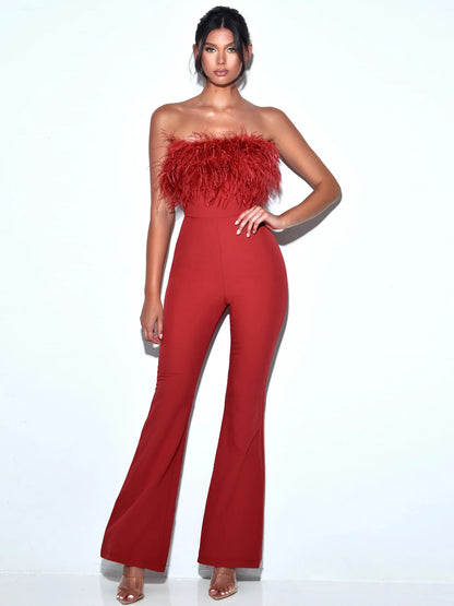 PRE-ORDER Juliana Feather Jumpsuit x Burgundy
