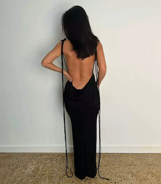 PRE-ORDER Amari Draped Backless Dress x Black