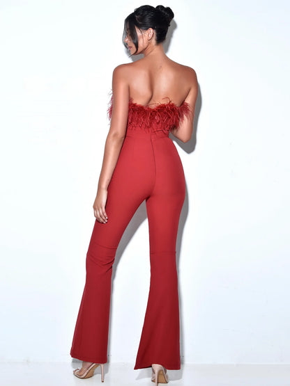 PRE-ORDER Juliana Feather Jumpsuit x Burgundy