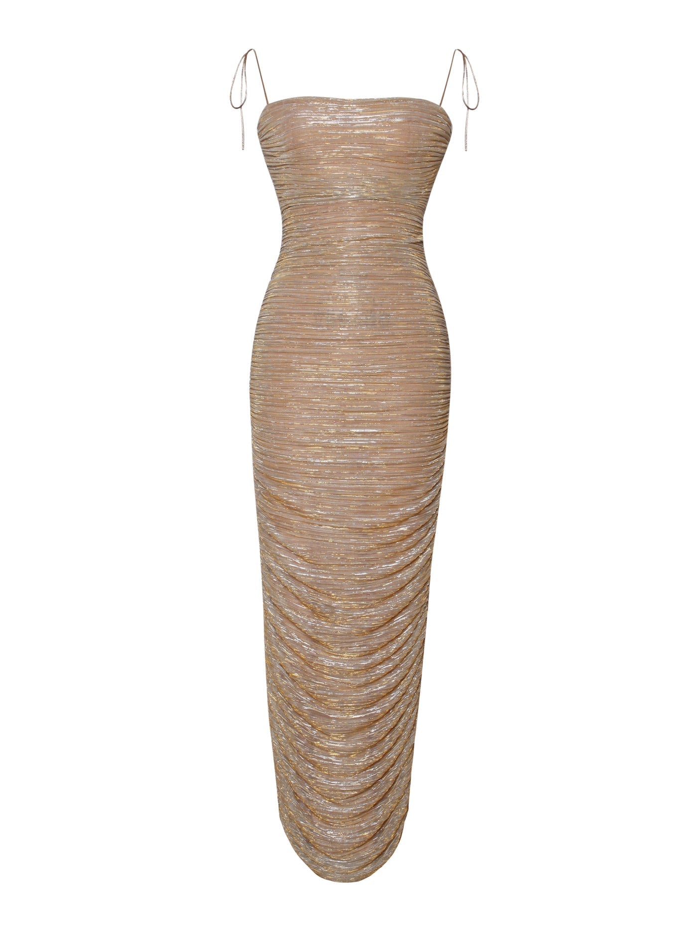 PRE-ORDER Aubrey Ruched Shimmer Chiffon Gown X Gold
