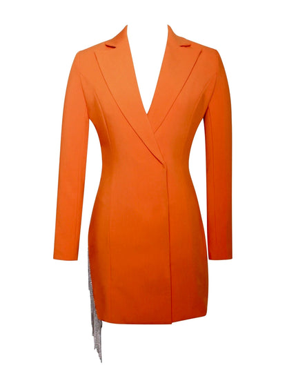 PRE-ORDERS Eliza Crystal Fringe Blazer Dress x Orange
