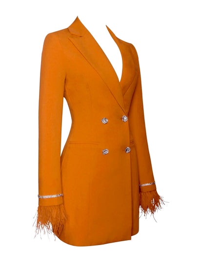 PRE-ORDER Isabella Feather Crystal Sleeve Backless Blazer Dress x Tangerine
