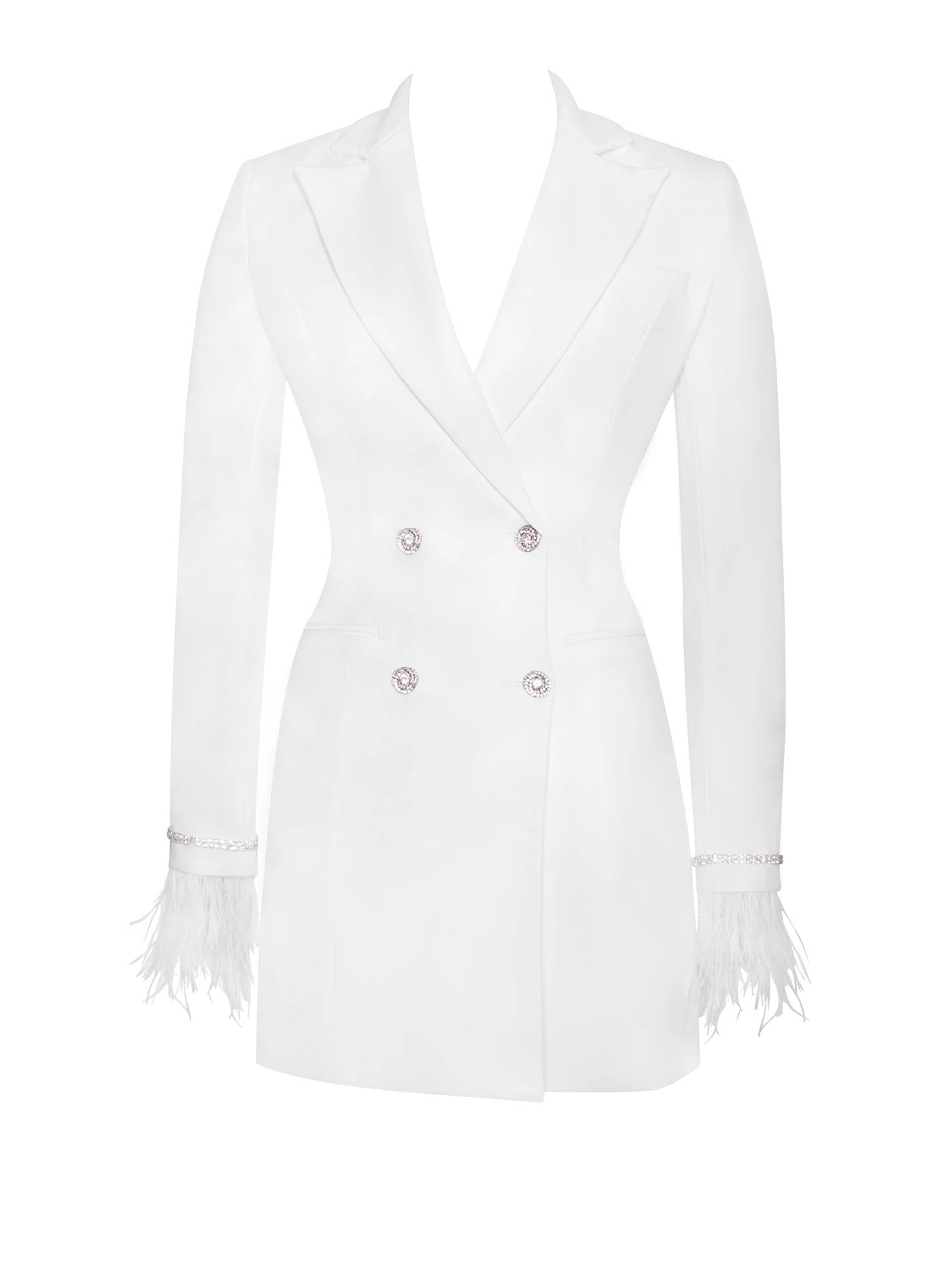 PRE-ORDER Isabella Feather Crystal Sleeve Backless Blazer Dress x White