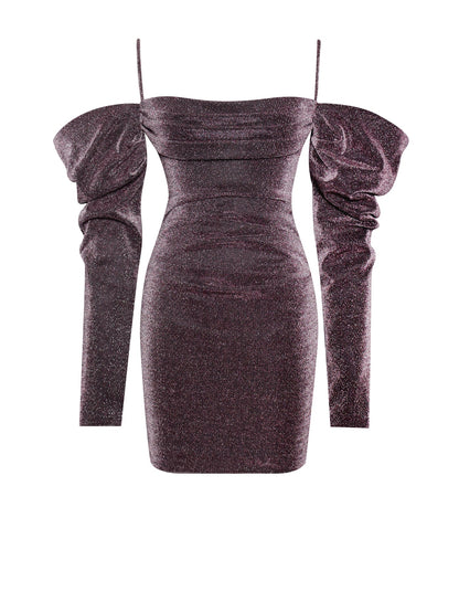 PRE-ORDER Soraya Metallic Puff Sleeve Dress X Rose Gold