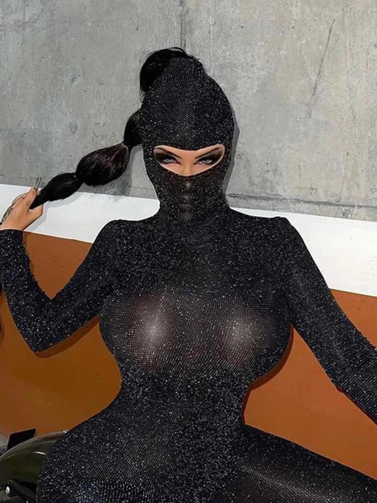 PRE-ORDER Mystik Galaxy Sparkle Jumpsuit & Mask x Black