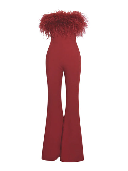 PRE-ORDER Juliana Feather Jumpsuit x Burgundy