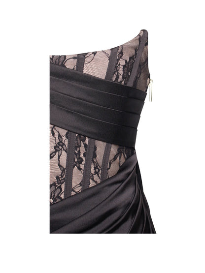 PRE-ORDER Donatella Black Lace Satin Corset High Slit Gown