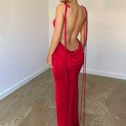 PRE-ORDER Amari Draped Backless Dress x Red