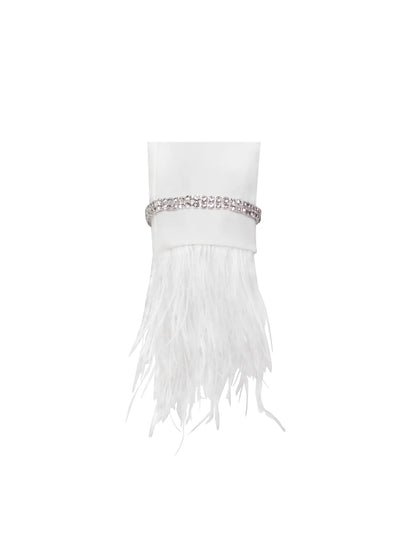 PRE-ORDER Isabella Feather Crystal Sleeve Backless Blazer Dress x White