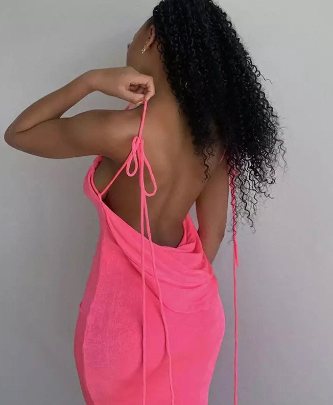 PRE-ORDER Amari Draped Backless Dress x Pink