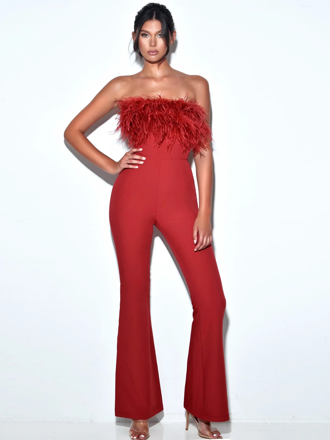 PRE-ORDER Juliana Feather Jumpsuit x Burgundy