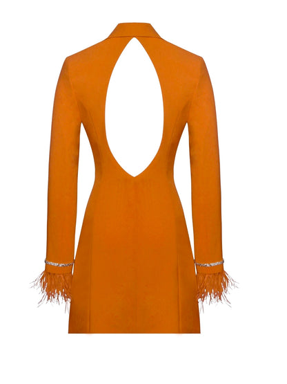 PRE-ORDER Isabella Feather Crystal Sleeve Backless Blazer Dress x Tangerine
