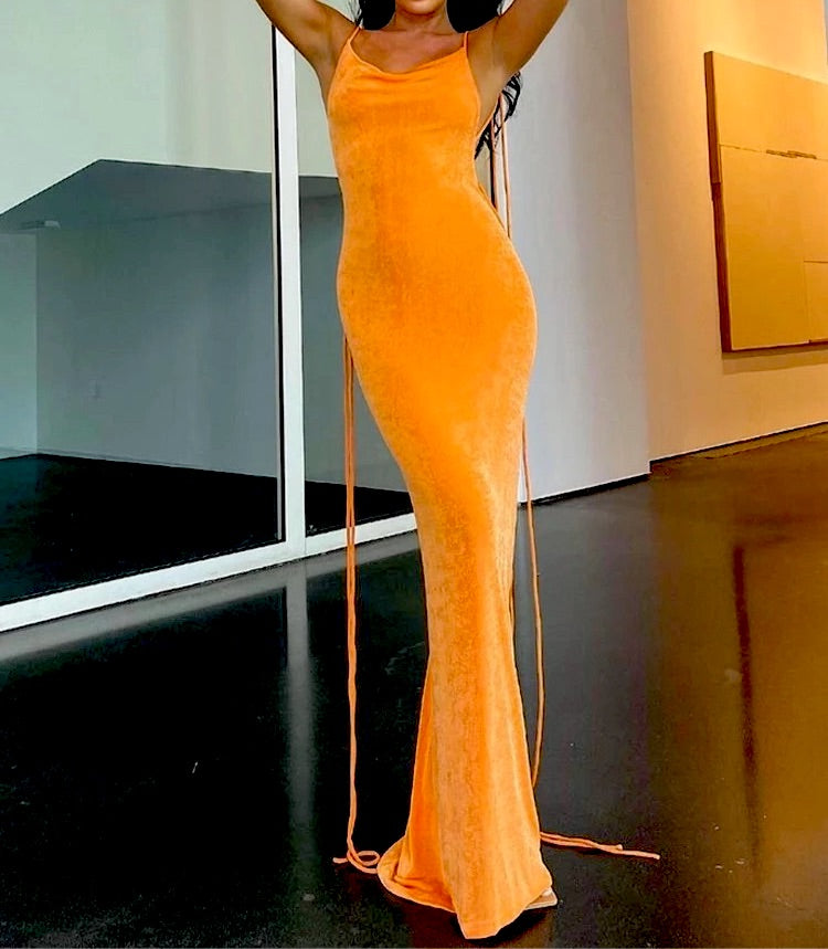 PRE-ORDER Amari Draped Backless Dress x Tangerine