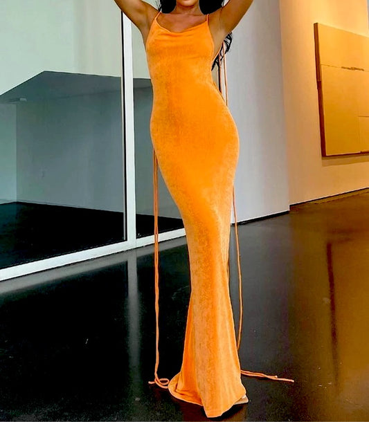 PRE-ORDER Amari Draped Backless Dress x Tangerine