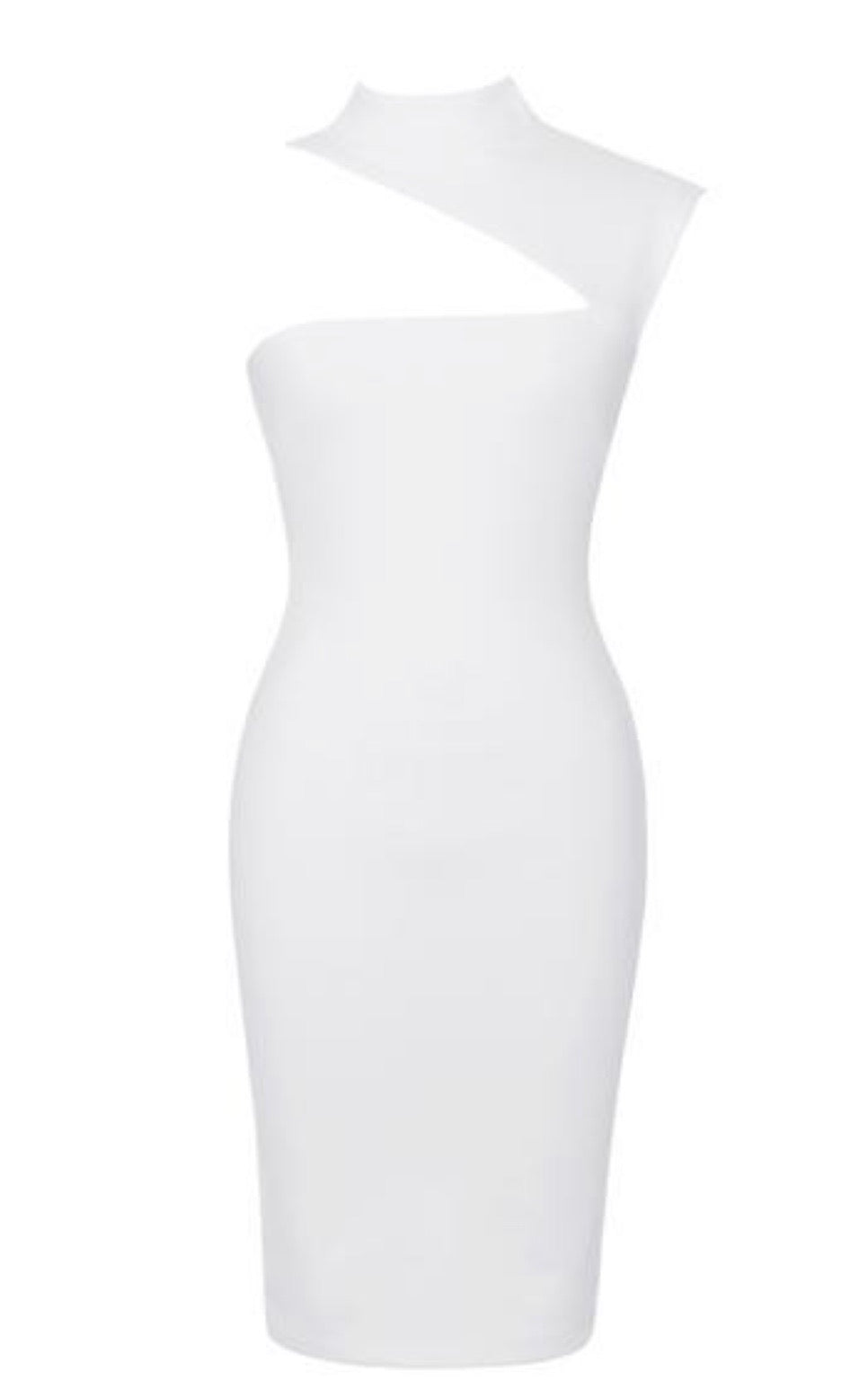 Aria Asymmetric Neck Detail Dress x White