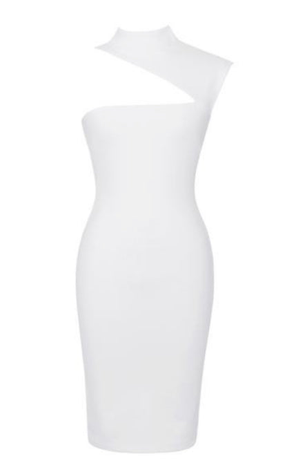 Aria Asymmetric Neck Detail Dress x White