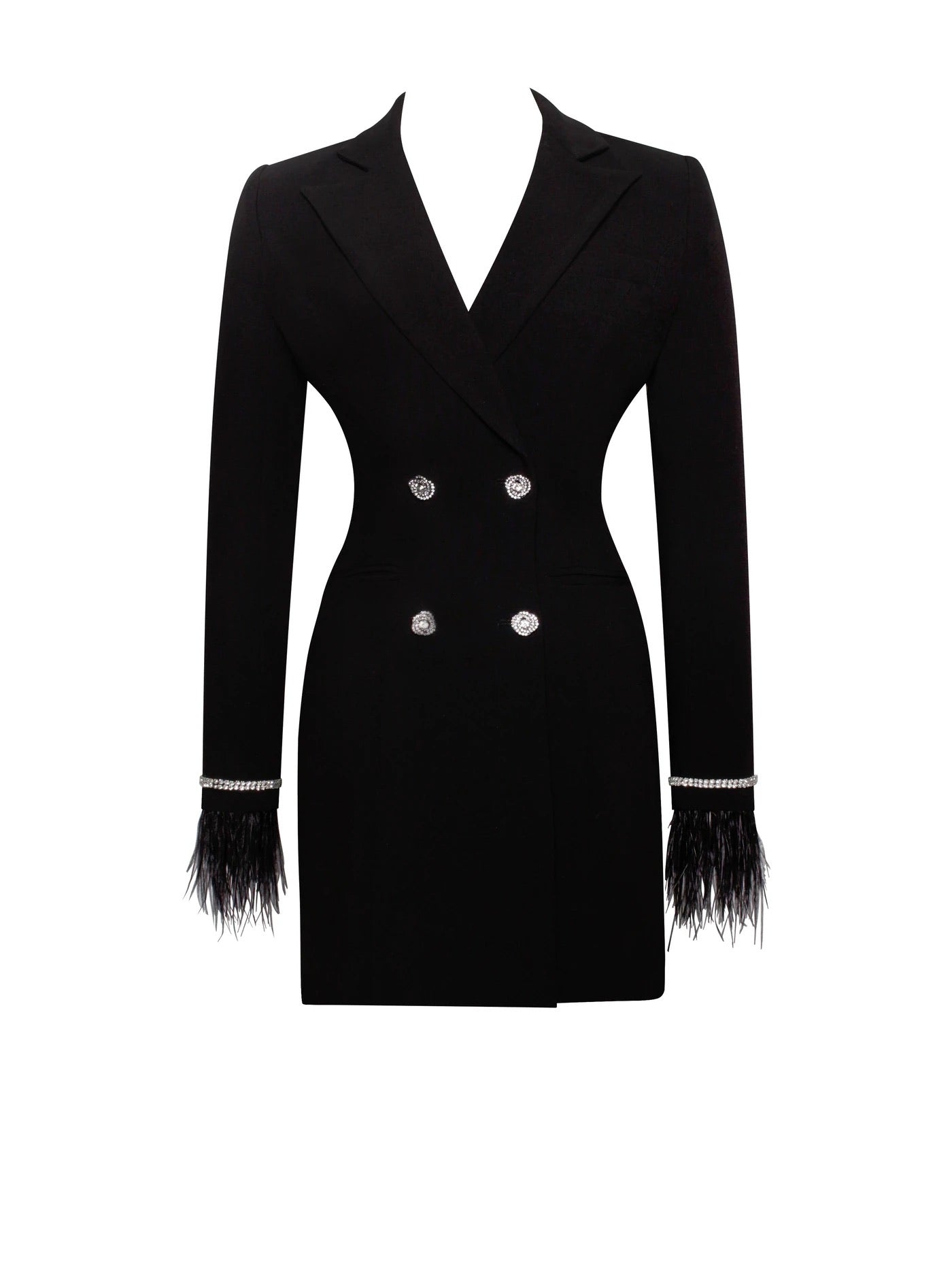 PRE-ORDER Isabella Feather Crystal Sleeve Backless Blazer Dress x Noir
