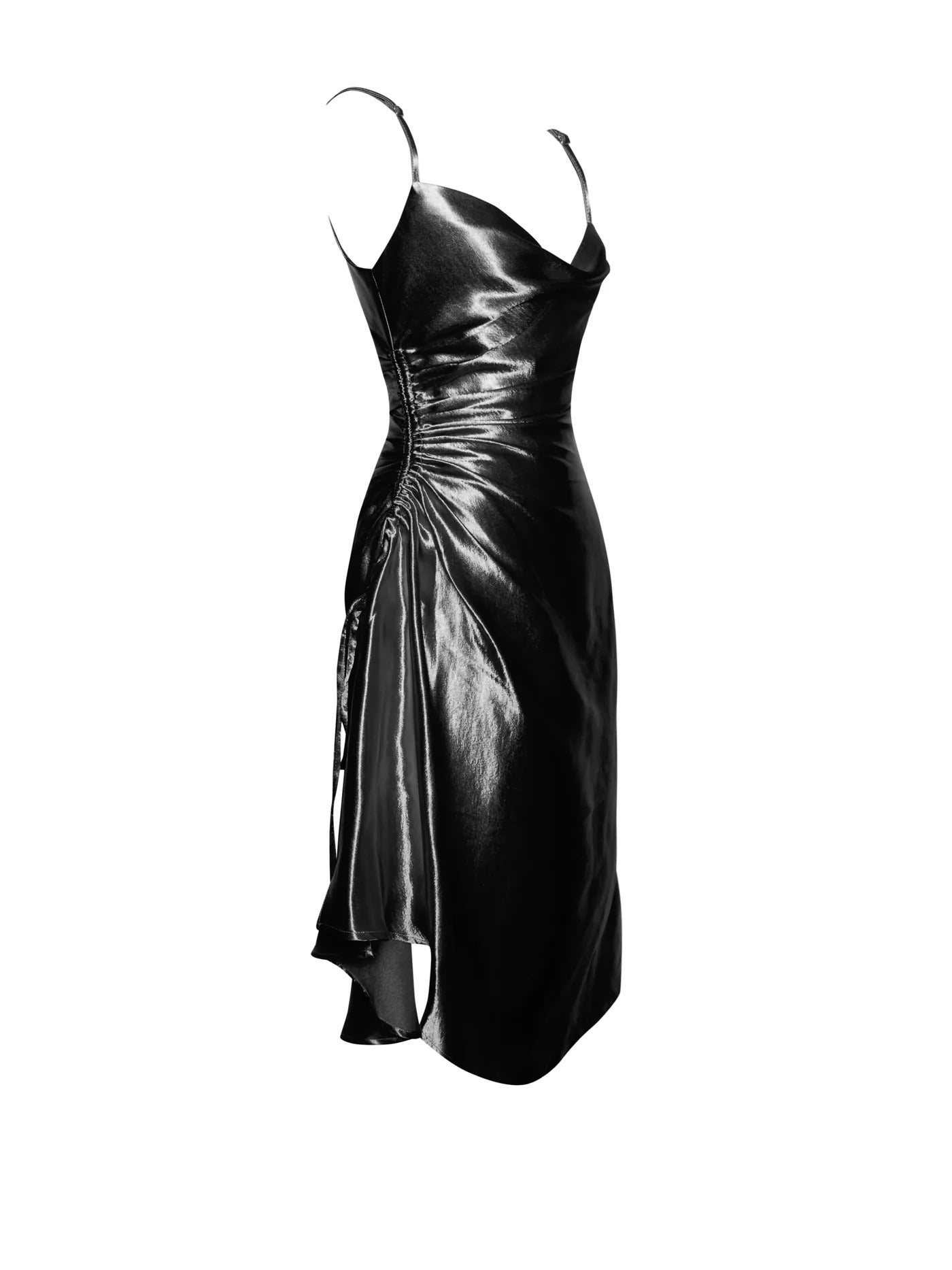 PRE-ORDER Celia Satin Side Slit Dress x Black