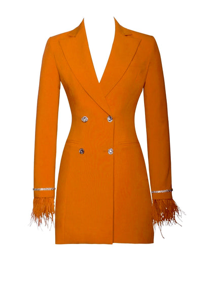PRE-ORDER Isabella Feather Crystal Sleeve Backless Blazer Dress x Tangerine