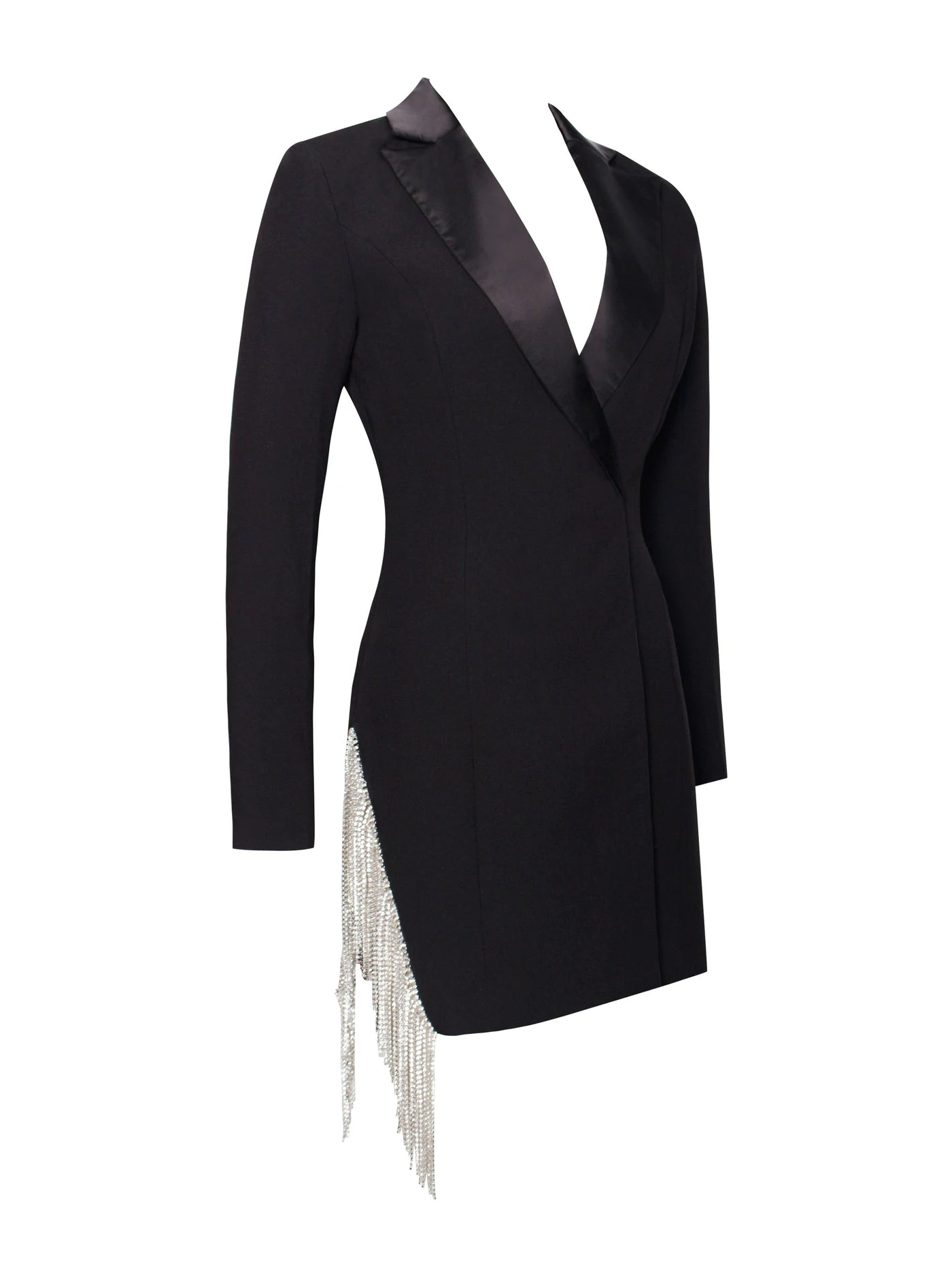 PRE-ORDER Eliza Crystal Fringe Blazer Dress x Black