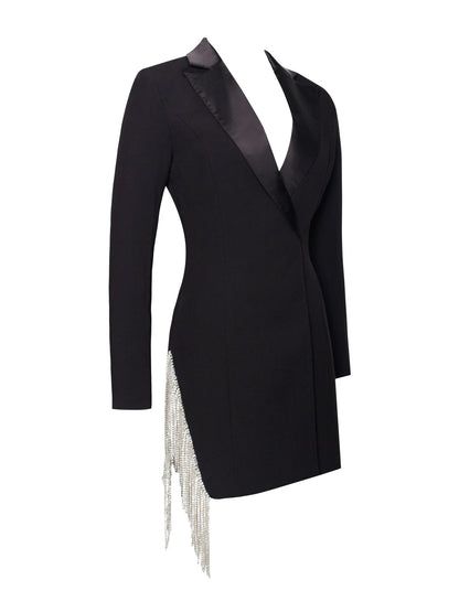 PRE-ORDER Eliza Crystal Fringe Blazer Dress x Black