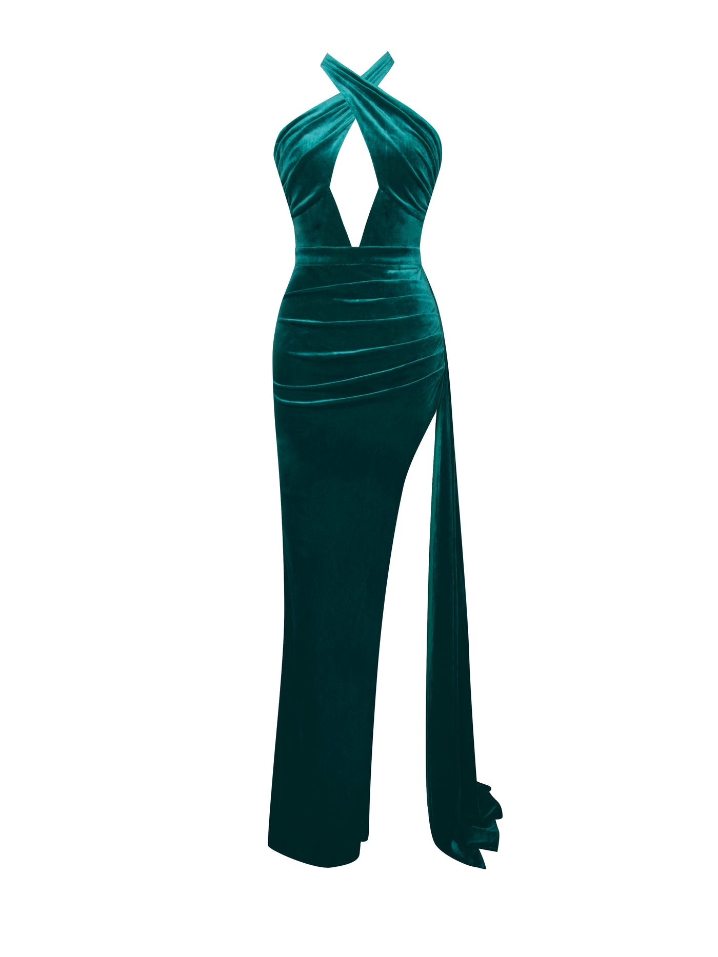 PRE-ORDER Azure High Slit Velvet Gown With Gloves x Teal