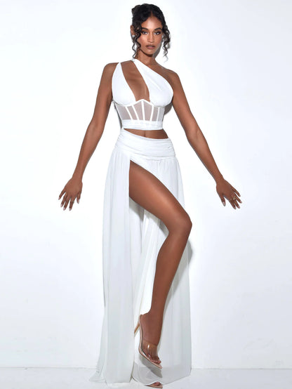 PRE-Order Athena One Shoulder Corset Gown x White