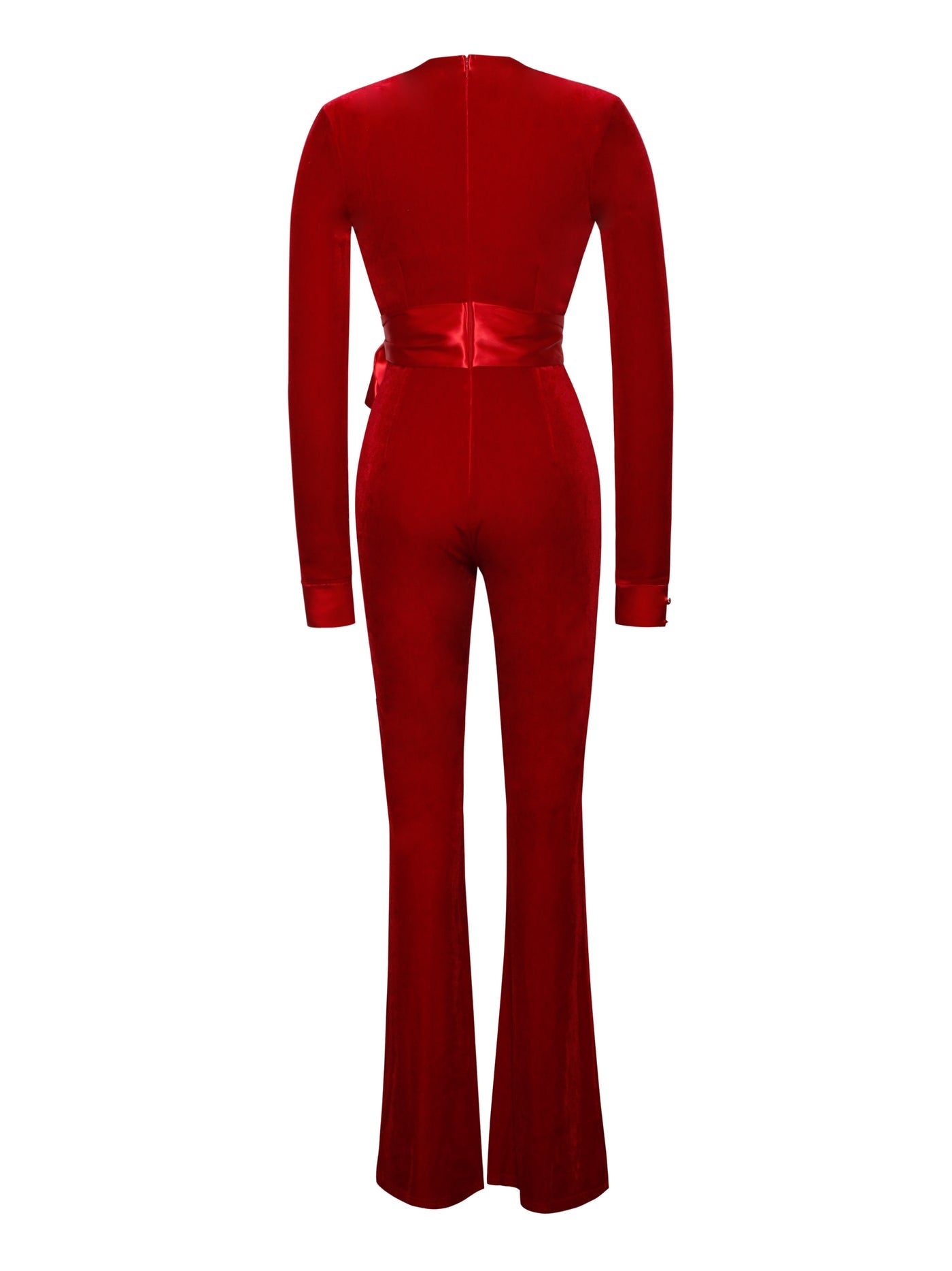 PRE-ORDER Genevieve Velvet Satin Tie Jumpsuit x RED