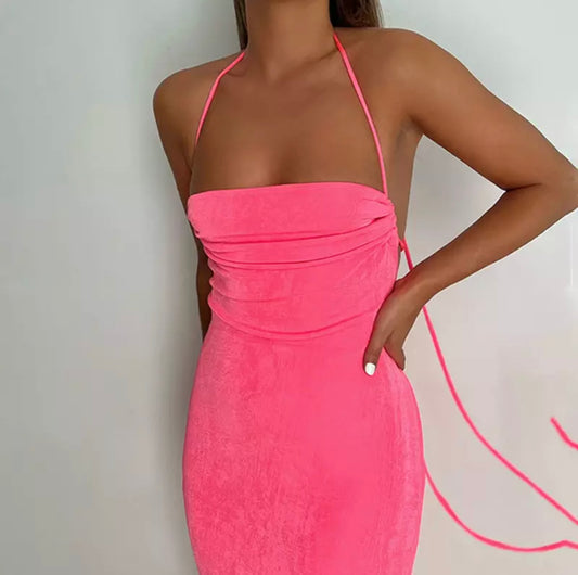 PRE-ORDER Amari Draped Backless Dress x Pink