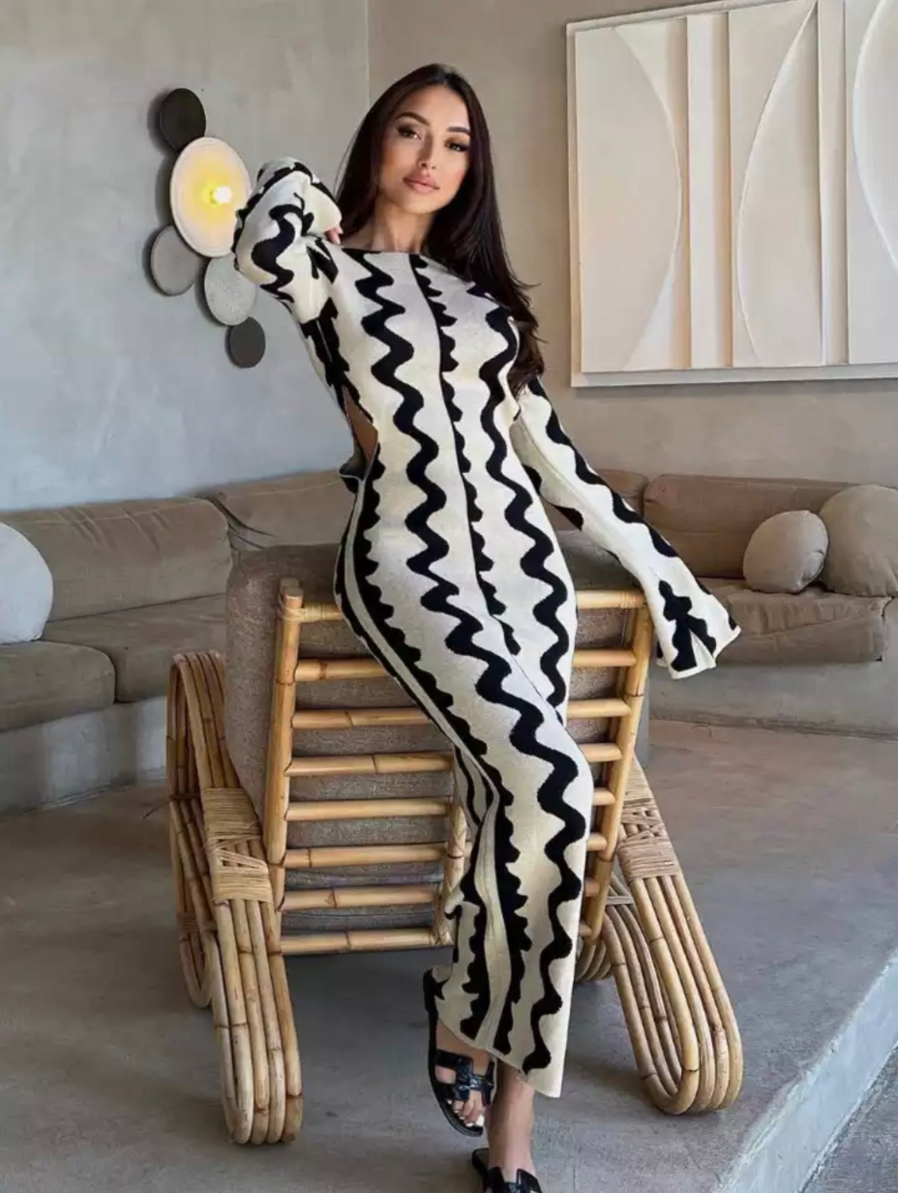 PRE-ORDER Akila Knitted Cut Out Midi Bodycon Dress x Cream